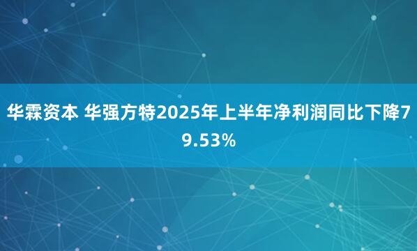 华霖资本 华强方特2025年上半年净利润同比下降79.53%